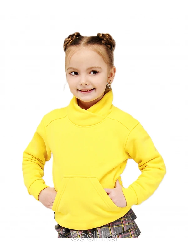 Худі для дівчинки з коміром жовте (трикотаж тринитка фліс)